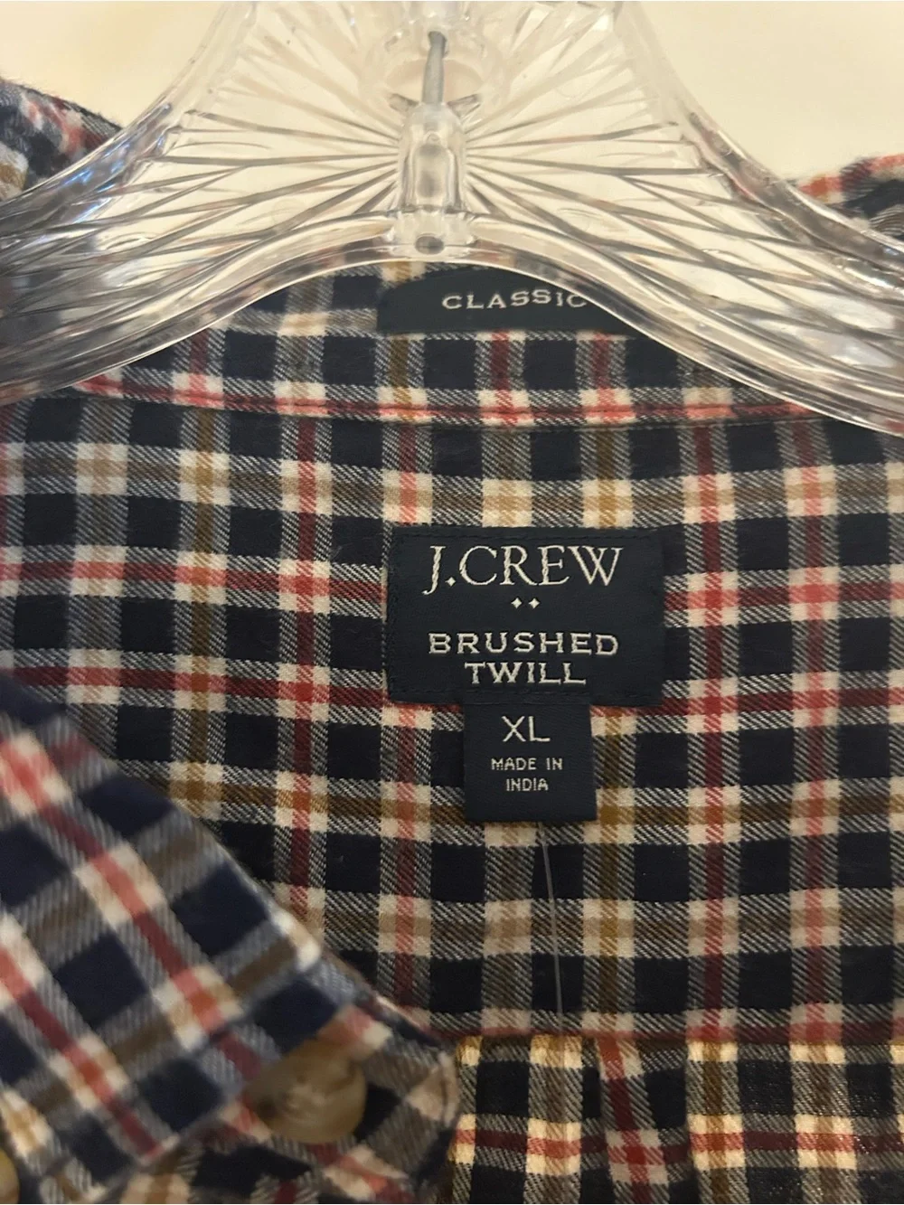 J. Crew Men's Navy and Red Multi-Plaid Flannel Button-Down Shirt
